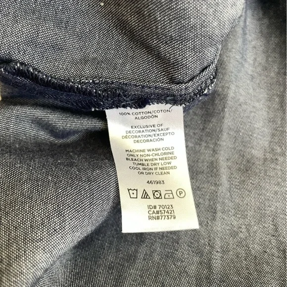 Ann Taylor Chambray Embroidered Tunic Top Bell Sleeves Boho Size M NWT - Picture 6 of 7